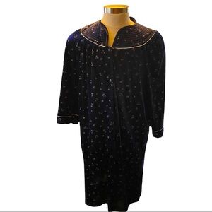 National Cobalt Blue & White Pansies Silk-Like Polyester Bathrobe House Coat XL